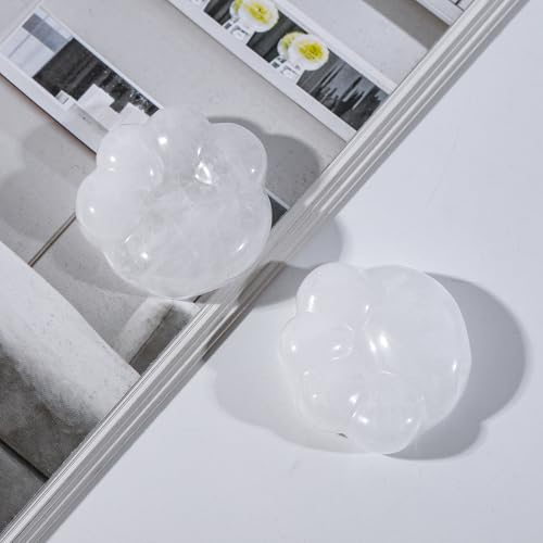 SUNYIK Handcarved Rock Quartz Crystal Cat Paw-Shaped Stone Decor Polished Stone Animal Claw Collectible Home Office Decor Figurine for Relax Meditation White