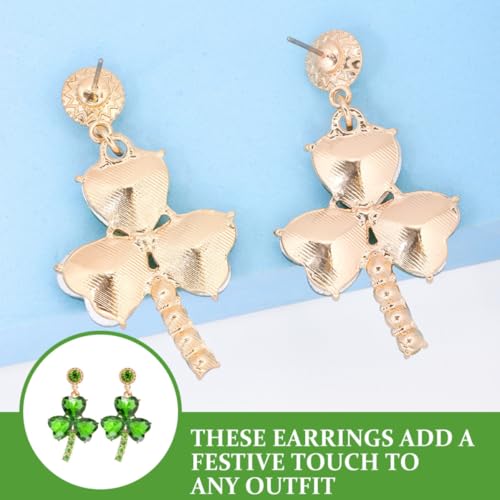 Shamrock Dangle Earrings Alloy Rhinestone Green for Women
