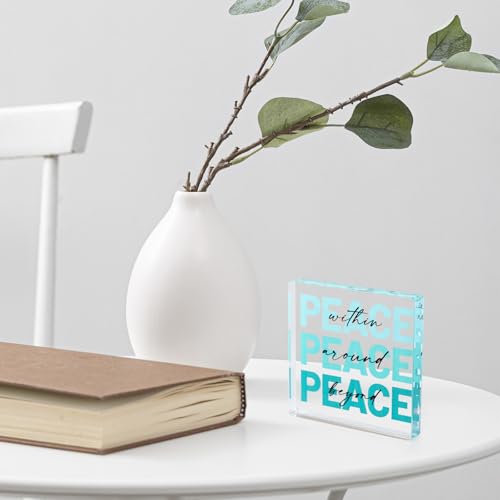 Teal Peace Inspirational Figurine 4x4 Inch Desk Decor Teal
