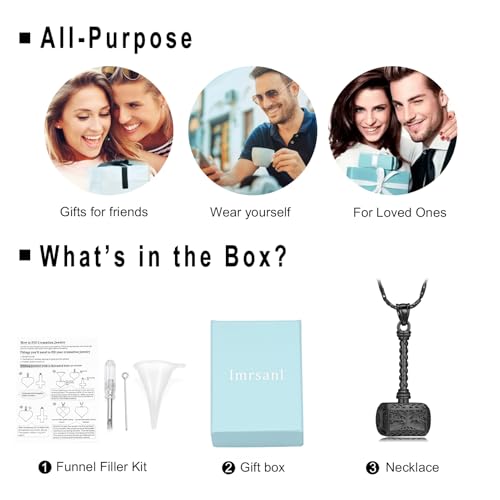 Imrsanl Viking Thor's Hammer Urn Necklace for Ashes Tree of Life Cremation Jewelry Ashes Holder Keepsake Human Memorial Pendant for Women Men Black