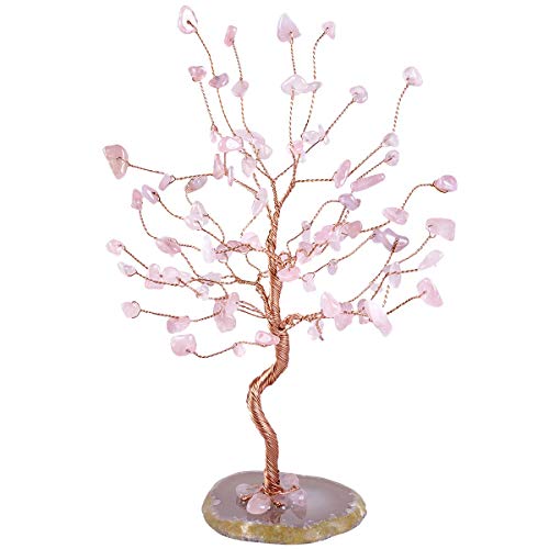 Rockcloud Handmade Rose Quartz Crystal Tree for Home Office Decor 3.5-4.5" Pink Rose Quartz Crystal Stone