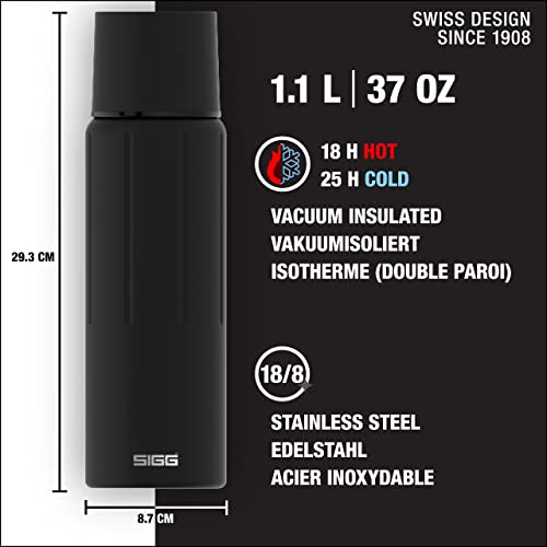 SIGG - Gemstone IBT - Stainless Steel - Double Wall Water Bottle - With Cup - Swiss Design Thermo Flask 17/25 / 34 Oz 37.2 Ounces Obsidian