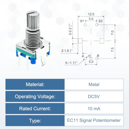 sourcing map 5Pack EC11 Rotary Encoder Code Switch, 15mm Full Shaft Digital Potentiometer 5 Pins with Push Button for Audio, DIY, Instrument Control, DVD, With Orange Plastic Knob