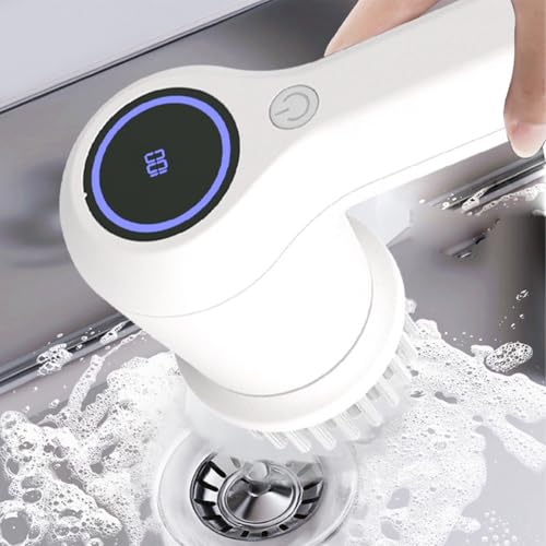 Electric Cleaning Brush with 5 Replaceable Brush Heads Handheld Power Scrubber for Bathtub, Floor, Wall, Tile, Toilet, Window, Sink