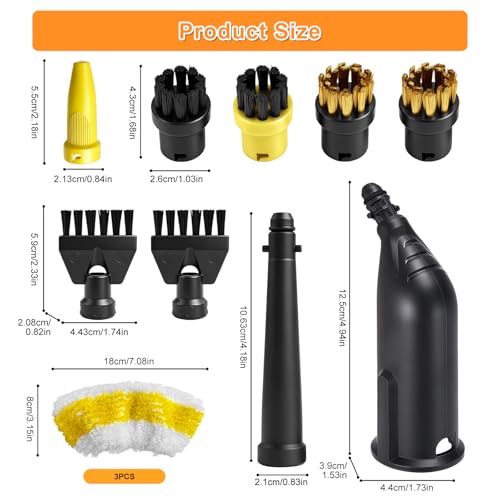 flintronic 12PCS Steam Cleaner Accessories Kit, Set with Round Brushes, Flat Brushes, Microfiber Pads & Nozzles - Compatible with Kärcher SC1/SC2/SC3/SC4/SC5, Efficient Steam Cleaning Set