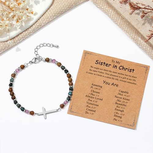 TONY & SANDY Christian Cross Bracelet for Women, Birthday Christmas Stocking Stuffers for Teens Kids Girls, Confirmation Baptism Gifts, Unique Gift for Friends Daughter Sister in Christ
