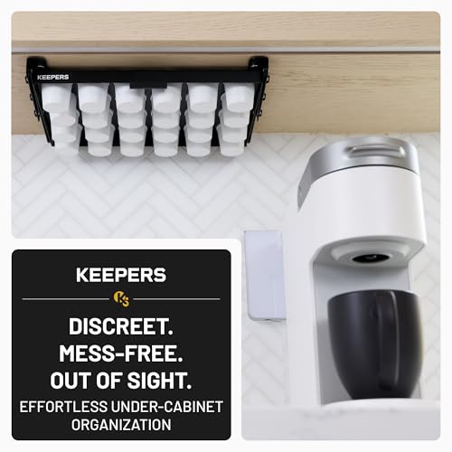 COFFEEKEEPERS KEEPERS Coffee Pod Holder — Holds 24 K-Cups, Under-Cabinet Swing-Down Design, 13x9.5x1in Steel Organizer for Small Kitchens & RV Black 24-Pod Keurig
