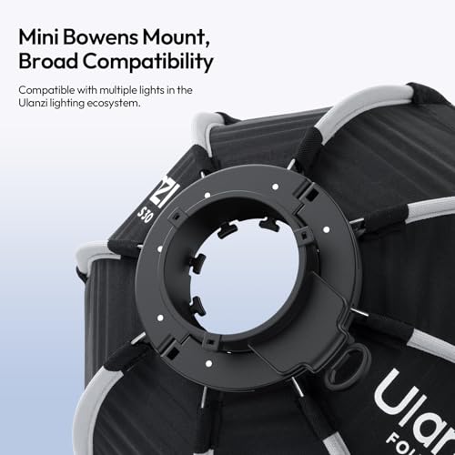 ULANZI FOLD QS30 Octagonal Softbox, 11.81 inch/30cm Mini Bowens Mount Quick Release Octagonal Softbox with Soft Cloth & Honeycomb Grid, Lightweight & Foldable Portable Light Diffuser for COB Light BLACK-WHITE