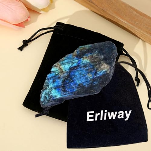 Erliway 1Pc Labradorite Raw Crystal Healing Stone for Tumbling 0.22-0.44 lb