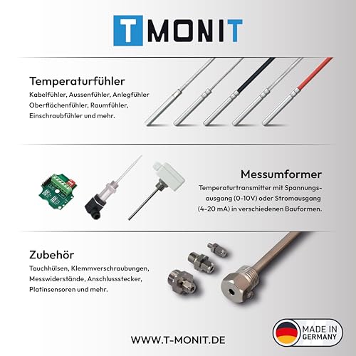 Active Temperature Transducer, 2-Conductor 4-20 mA, NE43, incl. Sensor PT1000, Adjustable Measuring Range, Active Sensor Monitoring (5 m Sensor Silicone Cable) 5m Silikon-Leitung