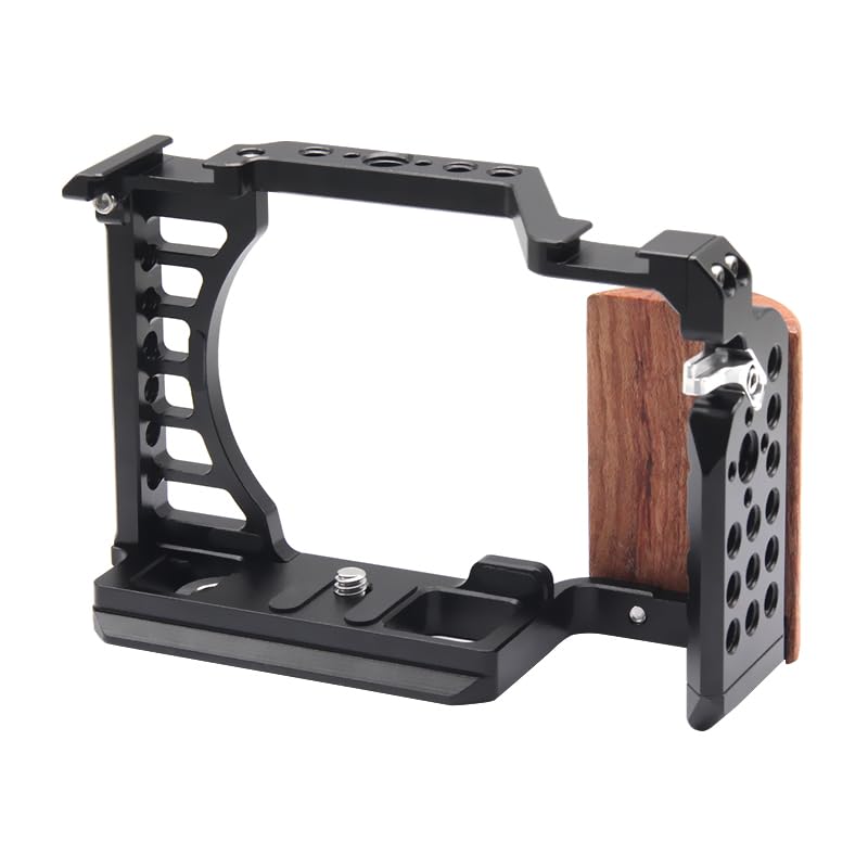 ZV-E1 Cage with Wood Handle for Sony Alpha ZV-e1 Full Camera Cage Video Shooting Frame,Built-in Cold Shoe Mount Quick Release Plate for Arca -A033