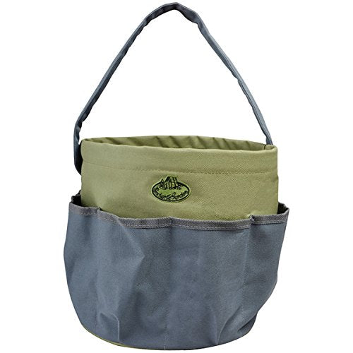Esschert Design gray round garden tool bag, single tool set viewed from above