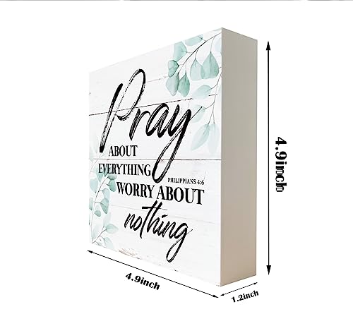 Christian Wood Sign - Bible Verse Philippians 4:6 - Pray about Everything, Worry about Nothing - Tabletop, Home Desk Decor, Motivational Gift