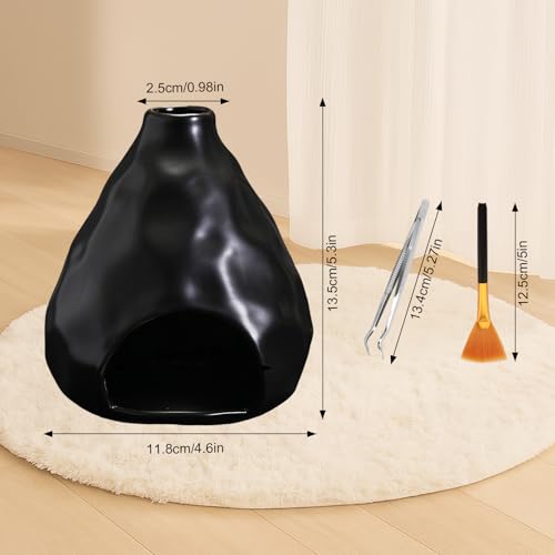Palo Santo Sticks Holder Ceramic Incense Burner Holder Smudge Bowl for Sage Incense Cone Yoga Spiritual Meditation Room Home Decor Gift Mini Chiminea Ash Catcher Black