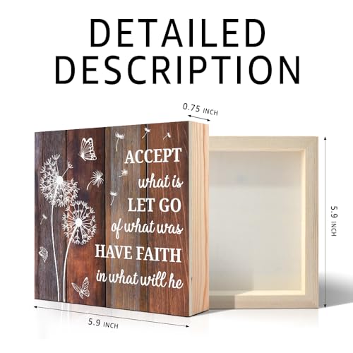 Dandelion Wooden Box Sign, Inspirational Wooden Desk Décor for Home Brown2