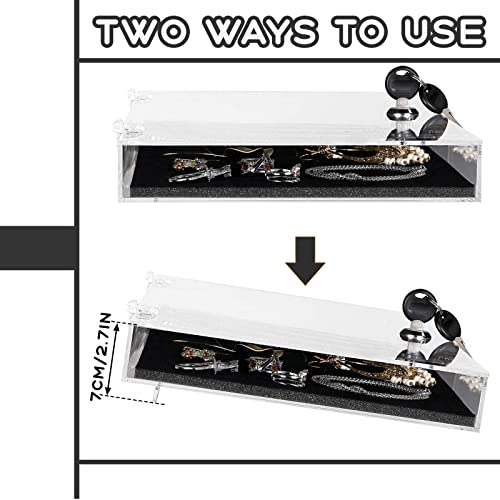 Weysat Acrylic Locking Display Case for Knife Jewelry, Clear Rectangular Display Box Security Showcase Organizer Tray with Lock Key and Padding for Jewelry Collectibles Pocket Knives