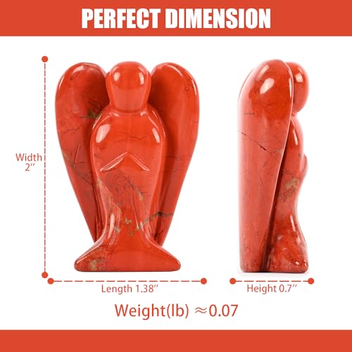 WHAL&YUNE Red Jasper Angel Figurine Natural Energy Healing Crystals Gemstone Hand Carved Sculpture for Home Office Desk Decor Holiday Lucky Gift - 2 inches 2" Red Jasper