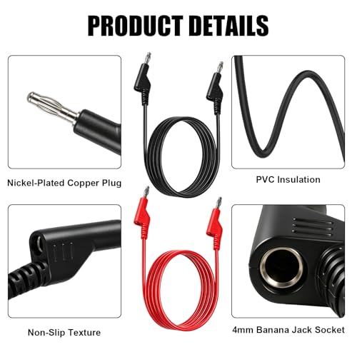 2 x 1000A Prüfkabel mit Bananenstecker 4mm, Stapelbares Multimeter Kabel | 1000V 15A Messleitungen 4mm für Labornetzteil Multimeter Elektrische Prüfung, 1M Labornetzteil Kabel, Rot/Schwarz