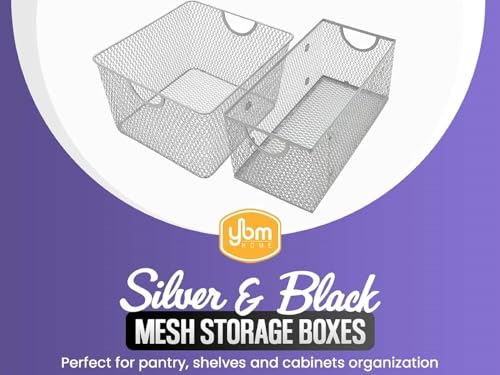 YBM HOME Kitchen Pantry Organizer Wire Basket for Shelves, Pantry, and Cabinets, Mesh Open Metal Storage Bin for Organizing Household, Office, and Laundry Supplies, 11 x 5.5 x 5 in, Pack of 2 Silver, Pack of 2