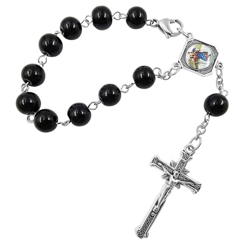 TALISMAN4U Saint Christopher One Decade Rosary for Car Rearview Mirror Black Car Rosary