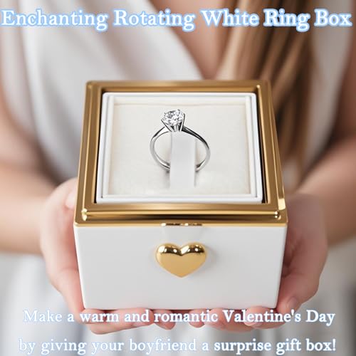 Little Bear Cake Rotating Engagement Ring Box for Proposal, Surprise Ring Necklace Box for Wedding Anniversary Birthday Mothers Day Gifts, Surprise Ring Beare Jewelry box for Women white