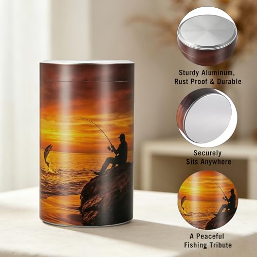 Dletay Small Urn for Human Ashes Aluminum Memorial Ashes Keepsake Cremation Urns for Male Female Decorative Fishing Mini Urn Sharing 3.54 Inches