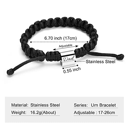 Imrsanl Cremation Jewelry Urn Bracelet for Ashes Braided Adjustable Ashes Bracelets for Men Women Memorial Keepsake for Human Pet Silver-Dad