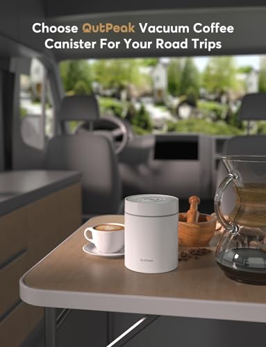OUTPEAK Neo Latest Kilo Auto Vacuum Coffee Canister, 1.5L Capacity for 17.6oz of Coffee Beans, One-Button Operation, Stainless Steel Coffee Storage Container with Scoop (Barista Champion's Choice) 1.5L-Stainless Steel-Pearl White