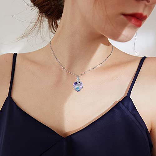 YFN Elephant Heart Crystal Urn Necklace for Ashes Cremation Jewelry Sterling Silver with Crystal Jewelry Gifts for Women Purple Pink