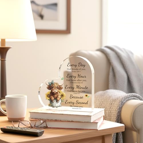 Highland Cow Christian Gifts, Inspirational Religious Faith Acrylic Decor