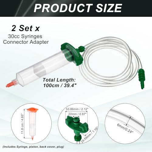 uxcell 2Pcs 30cc Air Tubing Glue Dispenser Syringes Kit, Syringes Connector Adapter Plastic Clear Tube Sleeve with Piston, End Cap, Top Hat for Industrial Glue Liquid Dispensing, Green