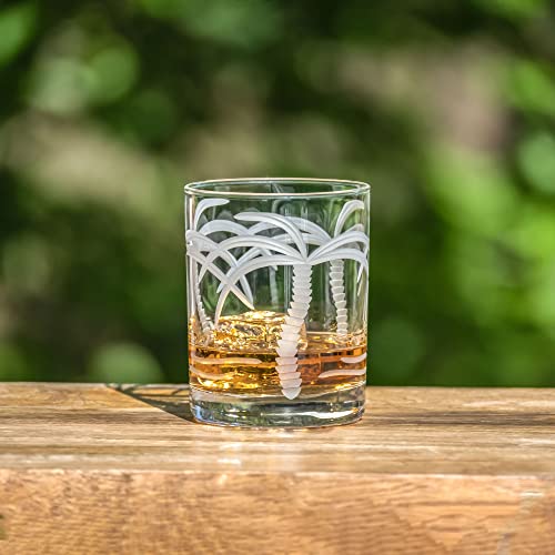 Rolf Glass Palm Tree Double Old Fashioned Glass 13 ounces – Engraved Whiskey Glasses - Lead-Free Tumbler Glass – US Made (Set of 2) 13 fl oz (Set of 2)