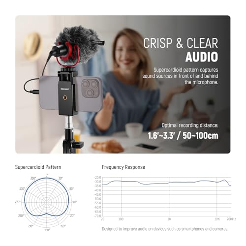 NEEWER VM10 Plug & Play Vlog Microphone for Camera, Mini Supercardioid Mic