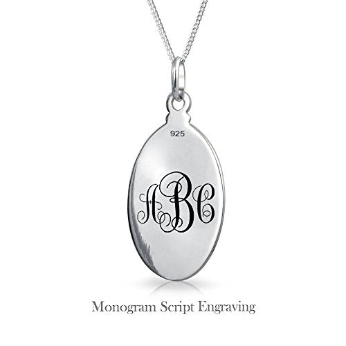 Bling Jewelry Personalized Unisex Religious Medal Medallion Oval Round Saint Theresa Saint Christopher Pendant Necklace For Women Mens Teen Oxidized .925 Sterling Silver Customizable Saint Christopher Oval