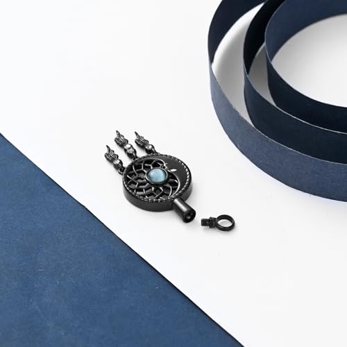 constantlife Dream Catcher Cremation Jewelry for Ashes for Women Men Moon Feather Pendant Urn Necklace Memorial Loved Ones Human Funeral Keepsake Black