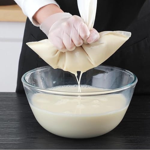 DEANKEJI Press Bag, Pack of 10, Nylon Filter Bag with Drawstring, White, Washable | High-quality nylon, fine mesh net and drawstring, tear-resistant, washable, for juice, soy milk, nut milk, vegetables