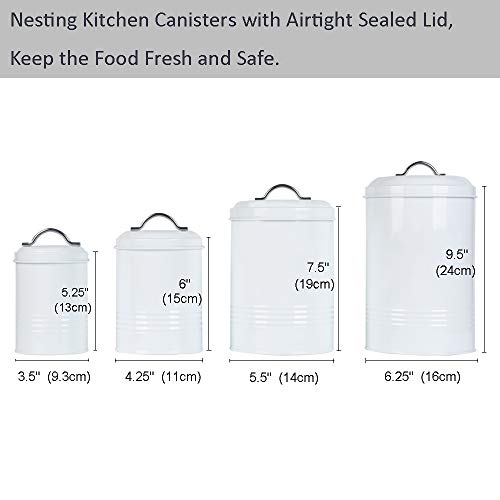 Brightalk Nesting Canisters Sets for the Kitchen, Set of 4 Airtight White Farmhouse Canister Jars with Removable Chalkboard Labels and Marker, for Flour Sugar Coffee Tea Storage