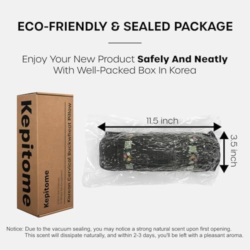 12-inch Korean Buckwheat Cervical Neck Roll — Compact Cypress-Filled Bolster Pillow for Targeted Neck Support (BTS Jungkook's Pick) — Adjustable Firmness, Organic Cotton Cover