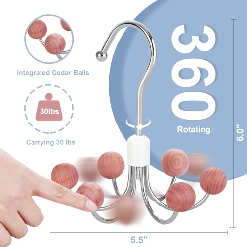 TOPIA HANGER Hoodie Hangers 4-Pack with 6 Cedar Balls, 360°Swivel Purse Hanger, Scarf Hanger, Closet Hooks, Handbag Organizer, Bra Hanger, Accessory Organizers for Scarf, Tanktop, Hat, Hoodie CT57C