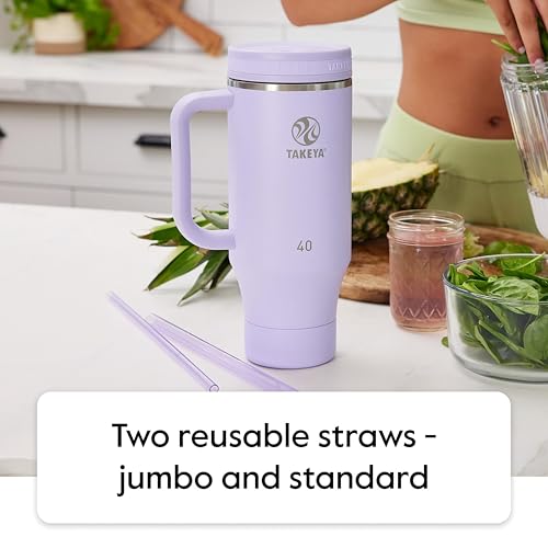 Takeya Stainless Steel Tumbler with Handle and Straw (40 oz, Blush) - Insulated Water Bottle with Straw for Water & Iced Beverages 40 Ounces