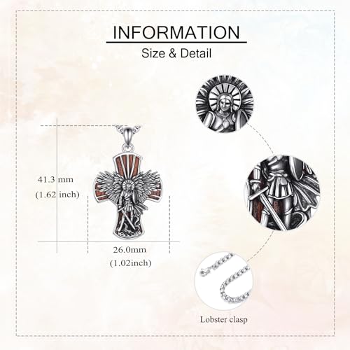 DAYLINLOVE Wooden Cross Necklace 925 Sterling Silver Real Ebony Saint Michael/Virgin Mary/Nail/Jesus/Crucifix/Crown of Thorns/Fish Hook/Gym Pendant Christian Catholic Jewellery Gifts for Women Men