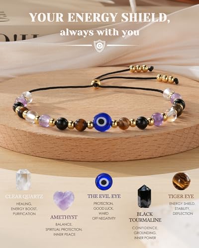 HGDEER Evil Eye Bracelets, Crystal Lucky Protection Gifts for Women Girls Fivefold Protection