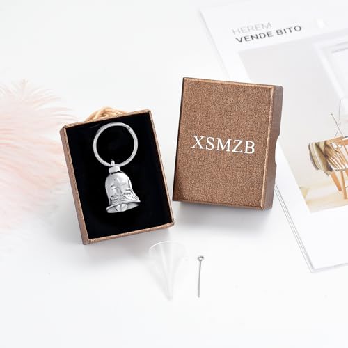 XSMZB Bell Urn Necklace for Ashes for Women Men Cross Motorcycle Cremation Jewelry Ashes Pendant for Human/Pet Keepsake Gift 2Pcs Keychain-Silver+Black