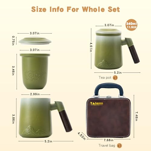 Tmtemn 12oz wood handle tea mug with infuser lid, perfect for brewing tea, in gift box packaging.