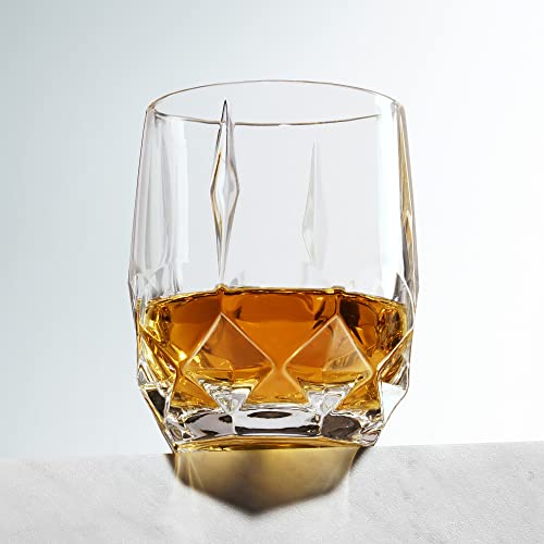 Viski Reserve Bruno Cocktail Glasses - Crystal Whiskey Glasses or Rocks Glasses - Ornate Cut Crystal Glasses 11oz Set of 2 Viski