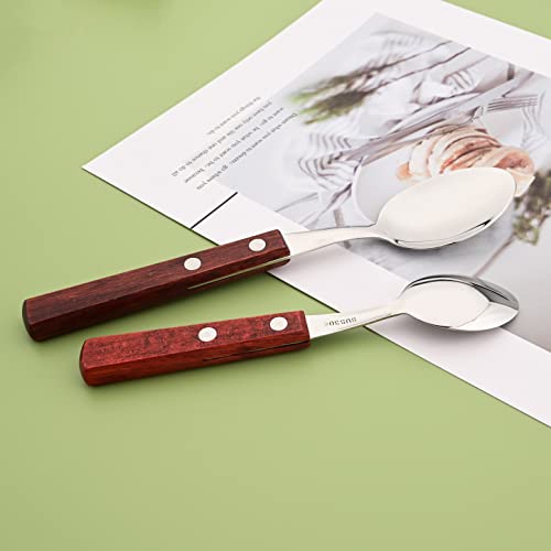Wooden Handle Flatware Set, Knives Forks Spoons Set for 6, 24-Piece 304 Stainless Steel Kitchen Utensils Set, Silverware Set with Wood handles, Red Wood with Rivet & Retro Style Cutlery 24-Piece Service for 6