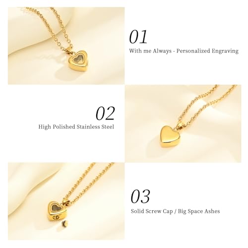 Oinsi Tiny Glass Heart Urn Necklace For Ashes For Women Girls Fashion Stainless Steel Cremation Jewelry Holder Keepskae Memroial Pendant Necklace A-Gold