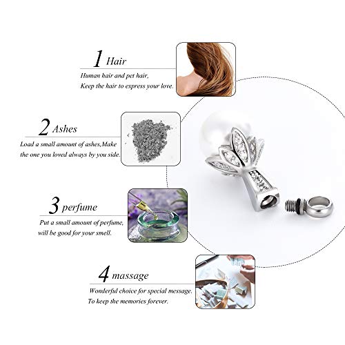 Memorial Jewelry Pearl Urn Necklace - Cremation Ashes Holder Keepsake for Women Silver