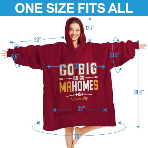 Mahomes Wearable Blanket Hoodie Patrick - Go Big Or Go Mahomes - Flannel Hooded Blanket Sweatshirt - Birthday, Father's day, Mother's day, Christmas Day Gifts For Football Fans