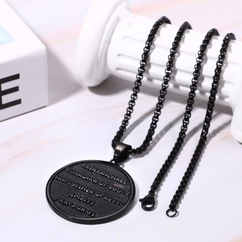 JewelryWe Men’s St Christopher Necklace - Stainless Steel Religious Medal Pendant Travel Traveler Protection Catholic Jewelry michael black